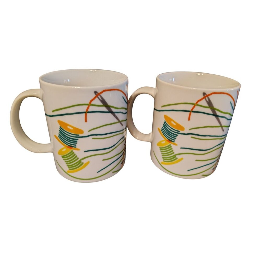 2 West Elm, Alliance for Artisan Enterprise Coffee Cup Mugs Sewing Needle Thread